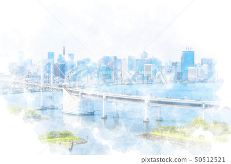 Urban landscape seen from Odaiba Watercolor style Urban landscape seen from Odaiba Watercolor style 50512521