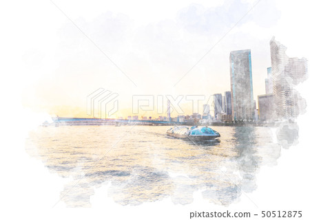 Toyosu water bus watercolor style 50512875