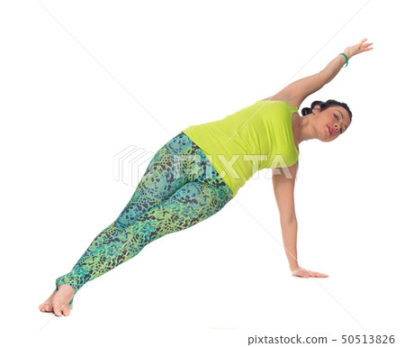 Cheerful young exercising woman, isolated over white background 50513826