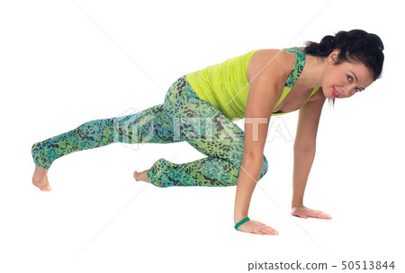 Cheerful young exercising woman, isolated over white background 50513844