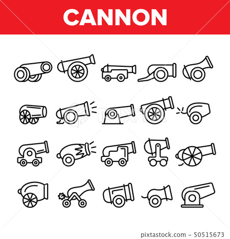 Old Cannons, Artillery Linear Icons Vector Set Old Cannons, Artillery Linear Icons Vector Set 50515673