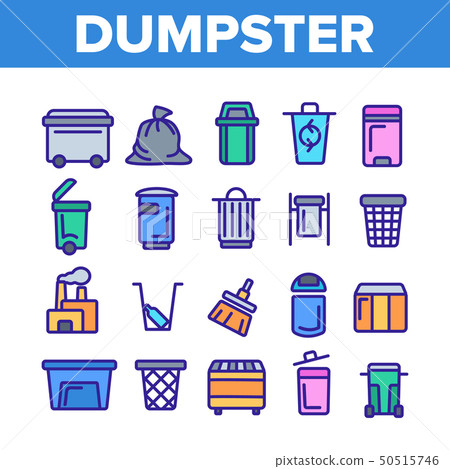 Dumpster, Garbage Container Thin Line Icons Set Dumpster, Garbage Container Thin Line Icons Set 50515746