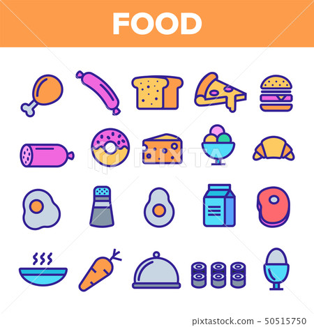 Food Line Icon Set Vector. Home Kitchen Breakfast Food Icons. Menu Pictogram. Fesh Eating Element Food Line Icon Set Vector. Home Kitchen Breakfast Food Icons. Menu Pictogram. Fesh Eating Element 50515750
