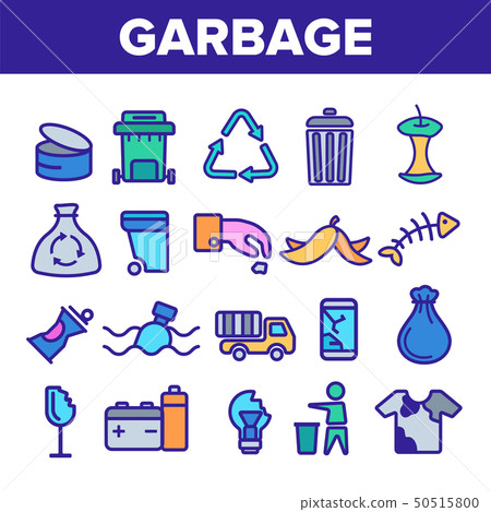 Garbage Recycling Linear Vector Icons Set Thin Pictogram Garbage Recycling Linear Vector Icons Set Thin Pictogram 50515800