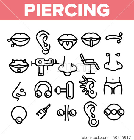 Piercing Salon Theme Linear Vector Icons Set 50515917