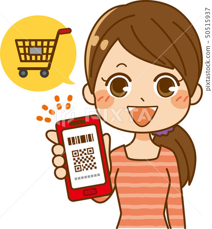 Woman doing barcode payment Woman doing barcode payment 50515937