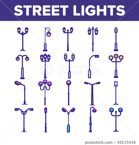 Street Lights Linear Vector Thin Icons Set Street Lights Linear Vector Thin Icons Set 50515938