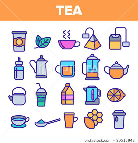 Tea Line Icon Set Vector. Restaurant Label Design. Tea Drink Icons. Traditional Mug Pictogram. Thin 50515948