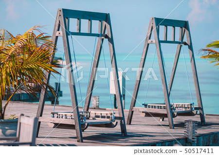 Summer empty outdoor cafe at exotic island on the seashore 50517411