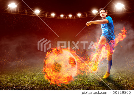 Asian football player man in blue jersey 50519800