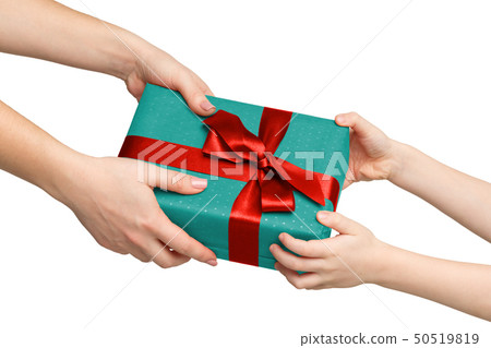 Children hands with gift box isolated on white Children hands with gift box isolated on white 50519819