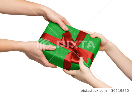 Children hands with gift box isolated on white Children hands with gift box isolated on white 50519820