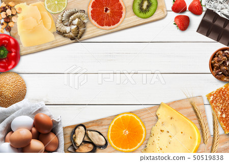 Set of allergic food isolated on white wood 50519838