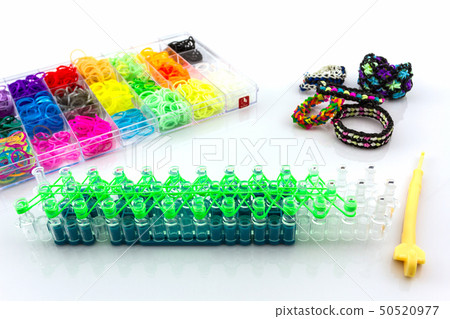 Colorful of elastic rainbow loom bands . Colorful of elastic rainbow loom bands . 50520977