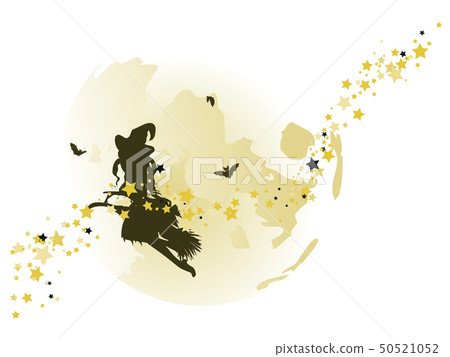 Flying Witch over Full Moon - Stock Illustration [50521052] - PIXTA