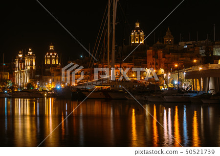 View to marina in Il-Birgu in the evening 50521739
