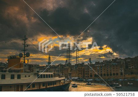 Beautiful evening in Senglea and view to marina Beautiful evening in Senglea and view to marina 50521758