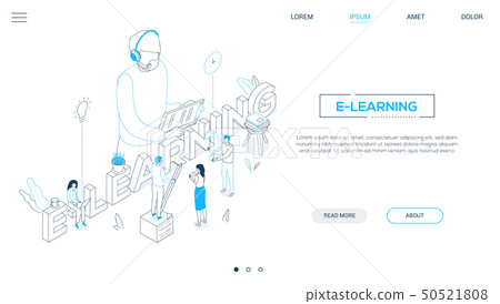 E-learning concept - line design style isometric web banner 50521808