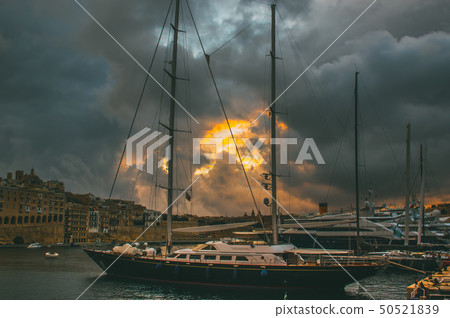 Beautiful evening in Senglea and view to marina Beautiful evening in Senglea and view to marina 50521839