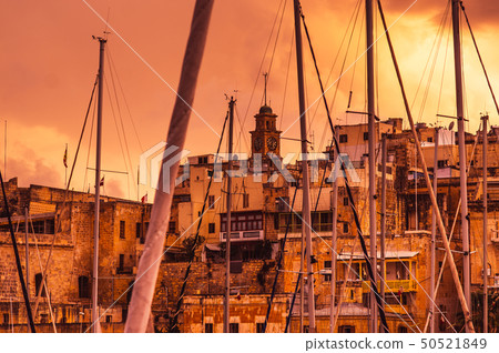 Pink evening in Senglea and Clock tower 50521849