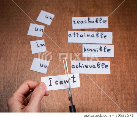 Self motivation concept. Negative words cut with 50522571