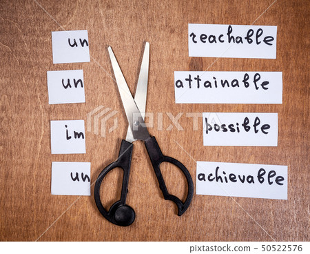 Self motivation concept. Negative words cut with 50522576