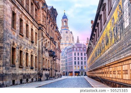 Dresden, Germany, mosaic wall and Frauenkirche Dresden, Germany, mosaic wall and Frauenkirche 50525385