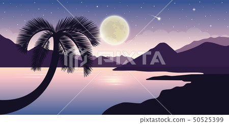 Beautiful Landscape At Night With Palm Tree Stock Illustration 50525399 Pixta