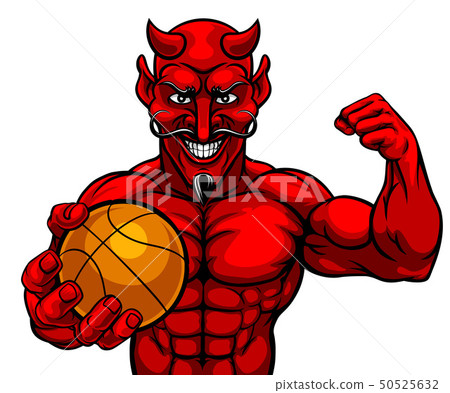 Devil Basketball Sports Mascot Holding Ball Devil Basketball Sports Mascot Holding Ball 50525632