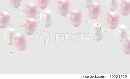 design with balloon color pink and white, confetti - Stock Illustration ...