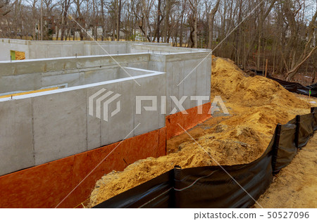 The cement basement foundation of a new housing 50527096