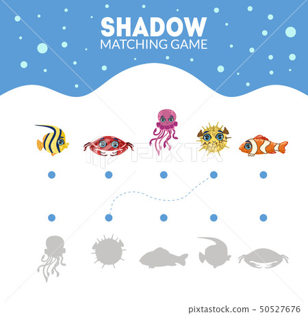 Matching Game with Cute Sea Creatures, Find the Correct Shadow Educational Game for Kids Vector Matching Game with Cute Sea Creatures, Find the Correct Shadow Educational Game for Kids Vector 50527676