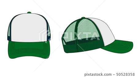 Mesh cap template illustration (front / side) / white / green Mesh cap template illustration (front / side) / white / green 50528358