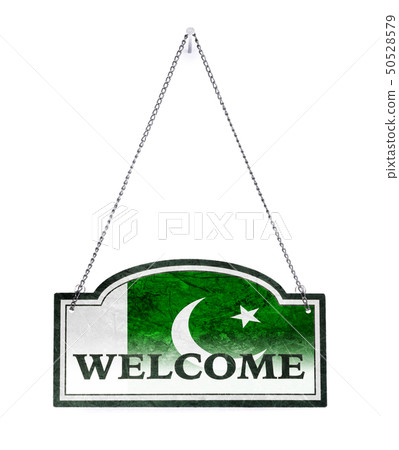 Pakistan welcomes you! Old metal sign isolated Pakistan welcomes you! Old metal sign isolated 50528579