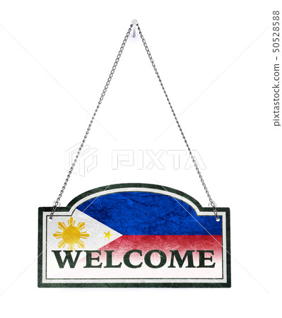 The Philippines welcomes you! Old metal sign 50528588