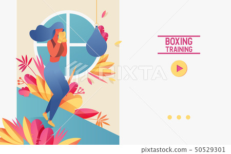 Vector concept banner with young girl doing boxing Vector concept banner with young girl doing boxing 50529301