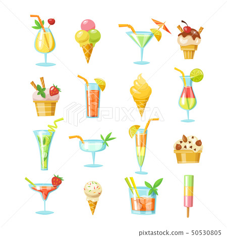 Vector set of cocktails and ice cream icons.... - Stock Illustration ...