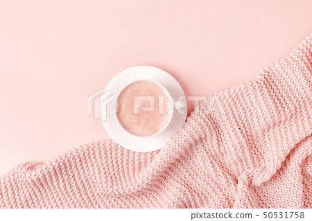 Background with pink plaid and coffee. 50531758