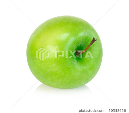 Closeup green apple with slice isolated Closeup green apple with slice isolated 50532636