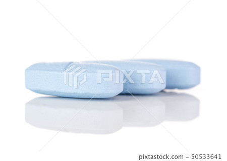 Blue medical pills isolated on white 50533641