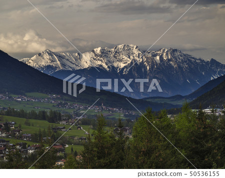 Spring mountain rural landscape. View over Stubaital Stubai Valley near Innsbruck, Austria with 50536155