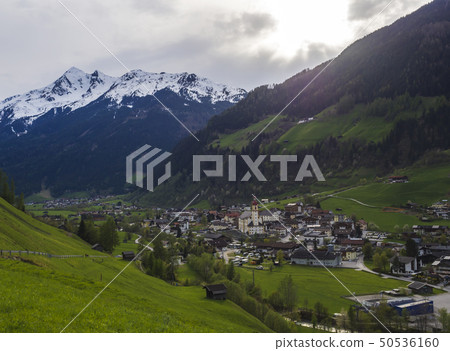Idyllic spring mountain rural landscape. View over Stubaital or Stubai Valley near Innsbruck 50536160