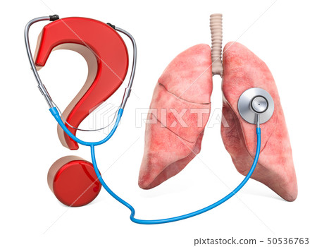 Human lungs with question mark and stethoscope Human lungs with question mark and stethoscope 50536763