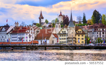 Medieval towers in Lucerne, Switzerland 50537552