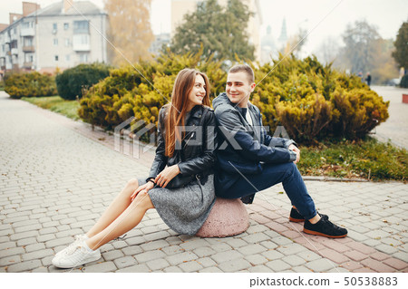 Couple in autumn park 50538883