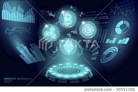 3D low poly digital cryptocurrency HUD display. Future web online payment. Big data information 50551108