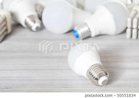one white LED bulb light close up and lamps 50551834