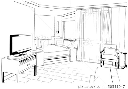 Manga style pen drawing illustration resort hotel - Stock Illustration ...