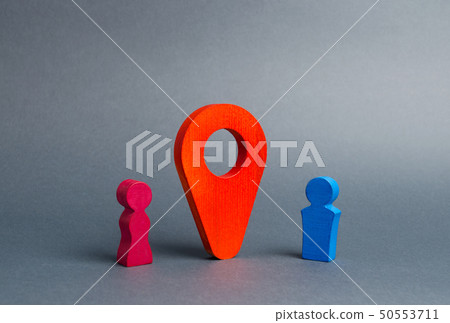 The guy and the girl met at the venue. Red marker 50553711