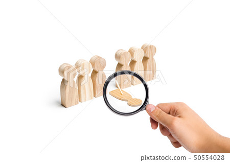 Magnifying glass is looking at a fake person falls Magnifying glass is looking at a fake person falls 50554028